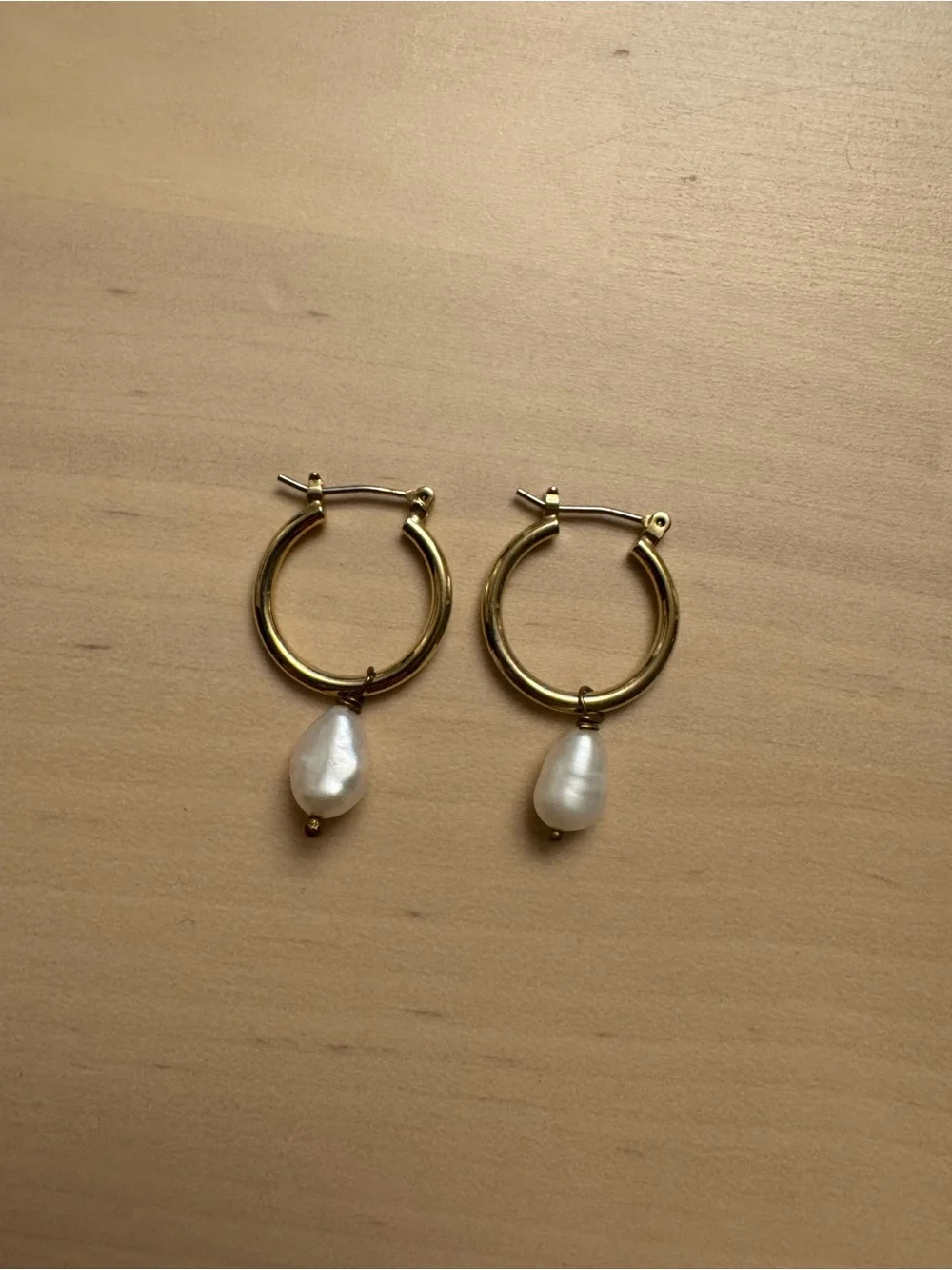 Gold Hoop Earrings with White Pearl Drop